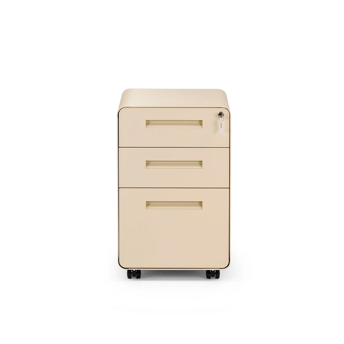 Beige COLOR PLUS I ladeblok van metaal met drie laden en vier zwenkwielen van hjh OFFICE – 360-gradenweergave (vooraanzicht 0°)