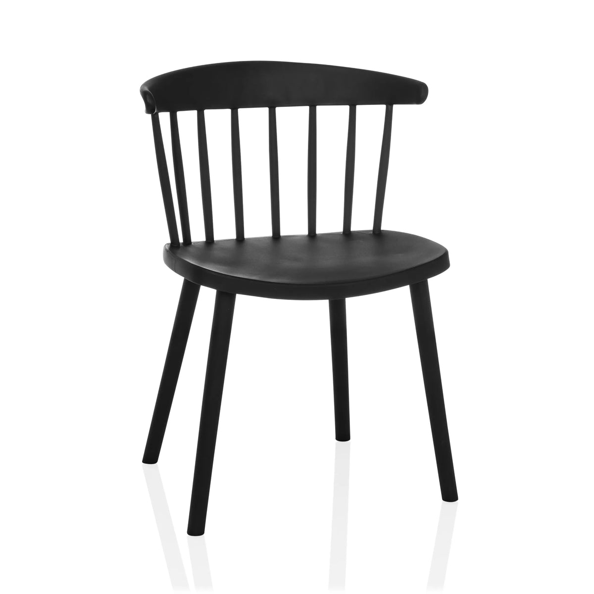 Zwarte Eetkamerstoel ARTIFO RIB met rugleuning en vier poten van hjh LIVING – 360-gradenweergave (vooraanzicht 15°)