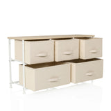 Beige Commode FOLDAR met vijf stoffen laden en een wit metalen frame van hjh LIVING