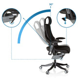 Verstelbare rugleuning van de professionele bureaustoel SPEKTRE BLACK met een kantelhoek van 90° van hjh OFFICE