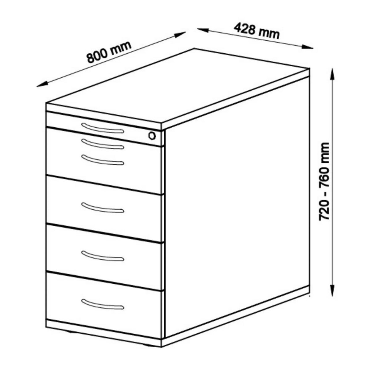 Technische tekening van de Standcontainer SIGNA SC50 met 800 × 428 mm van hjh OFFICE PRO