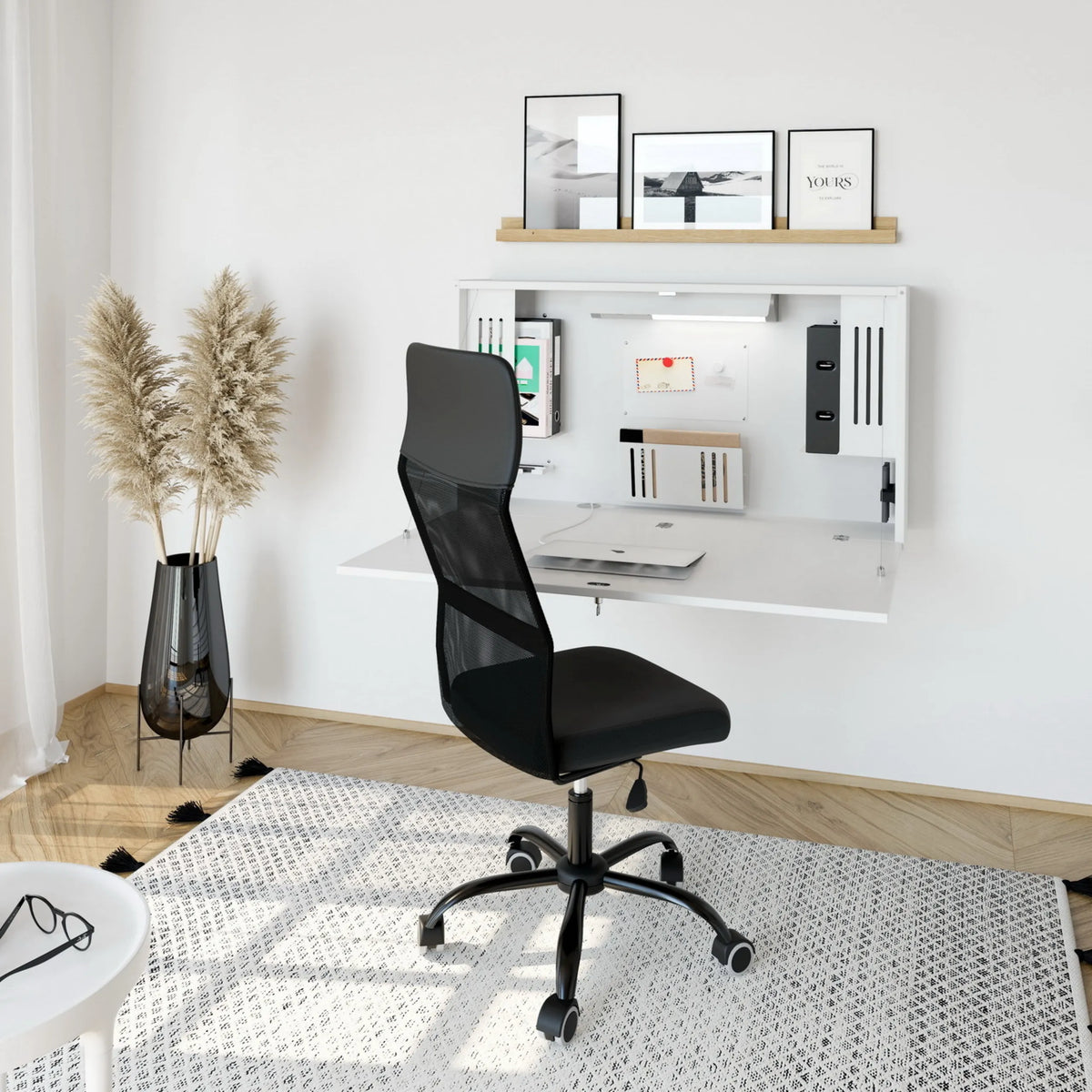 Wit wandbureau WOVA als secretaire met geïntegreerde opbouw en opbergvakken van hjh OFFICE PRO