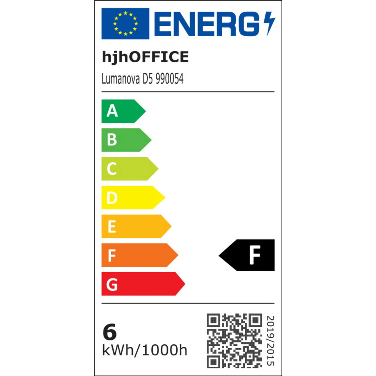 ENERG hjhOFFICE Lumanova D5 990054 A B C D E F G F 6 kWh/1000h 2019/2015