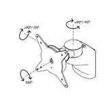 Technische tekening van de ORGPD accessoires met draaibereiken van 360° en +90°/-90° van hjh OFFICE PRO