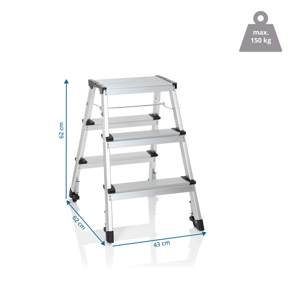 Maatweergave van de Klaptrap SOLID IV met een hoogte van 62 cm en een breedte van 43 cm van hjh OFFICE