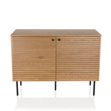 Dressoir LINNO S in eiken met geribbelde fronten en zwarte metalen poten van hjh LIVING – 360-gradenweergave (vooraanzicht 0°)