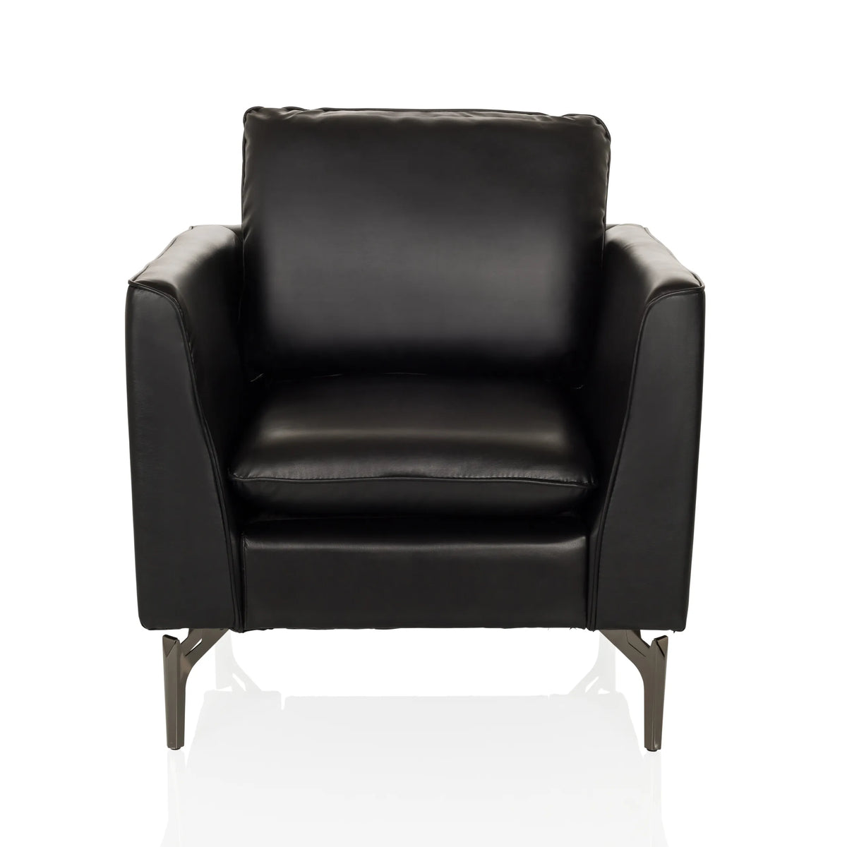 Zwarte Lounge stoel BAVERO met kunstlederen bekleding en metalen poten van hjh OFFICE – 360-gradenweergave (vooraanzicht 0°)