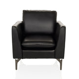 Zwarte Lounge stoel BAVERO met kunstlederen bekleding en metalen poten van hjh OFFICE – 360-gradenweergave (vooraanzicht 0°)