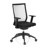 Zwarte Professionele bureaustoel ASPEN met netrugleuning en vijfpoot met wieltjes van hjh OFFICE – 360-gradenweergave (schuin vooraanzicht 40°)