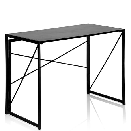 Zwart inklapbaar bureau EASY UP MULTI met smal tafelblad en X-steunen van hjh OFFICE