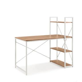 Bureau Easy Up3 in wit en eiken met geïntegreerd drielaags rek van hjh LIVING