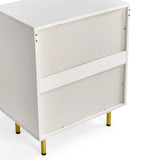 Achterkant van de Hjelle K commode in het wit met goudkleurige poten van hjh LIVING
