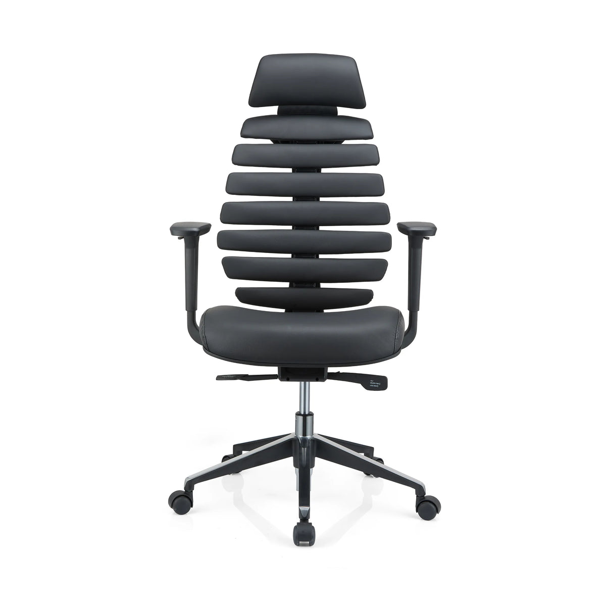 Zwarte Professionele bureaustoel ERGO LINE II PRO van leder met gesegmenteerde rugleuning en voetkruis van hjh OFFICE – 360-gradenweergave (vooraanzicht 0°)