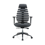 Zwarte Professionele bureaustoel ERGO LINE II PRO van leder met gesegmenteerde rugleuning en voetkruis van hjh OFFICE – 360-gradenweergave (vooraanzicht 0°)