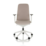 Beige Professionele bureaustoel NESTORA met armleuningen en wit vijfsterrenonderstel met zwenkwielen van hjh OFFICE – 360-gradenweergave (vooraanzicht 0°)