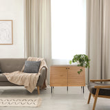 Dressoir LINNO S van eiken met geribbelde fronten en zwarte metalen poten van hjh LIVING