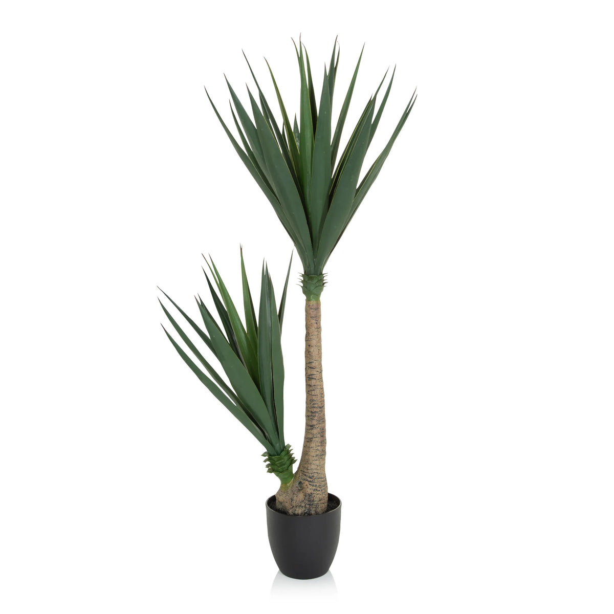 Groene Kunstplant YUCCA met twee stammen in een zwarte pot van hjh OFFICE – 360-gradenweergave (vooraanzicht 0°)