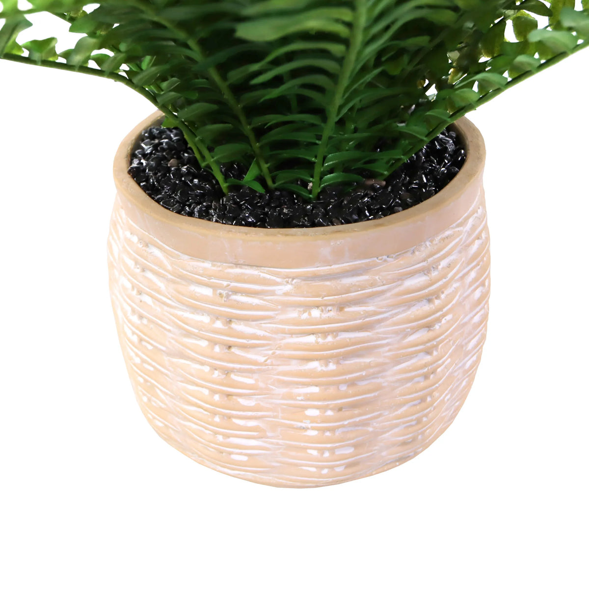 Beige overpot met mandoptiek van de Kunstplant Proliferum van hjh OFFICE