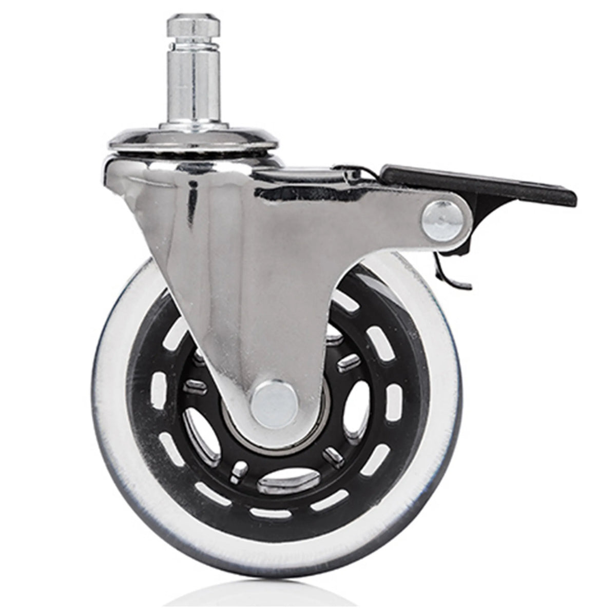 Bureaustoelwielen 5x ROLO SKATE CT 11mm/75mm met parkeerrem in zilver en transparant voor harde vloeren van hjh OFFICE