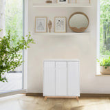 Witte commode ESTHA met twee laden en twee deuren op lichte houten poten van hjh LIVING