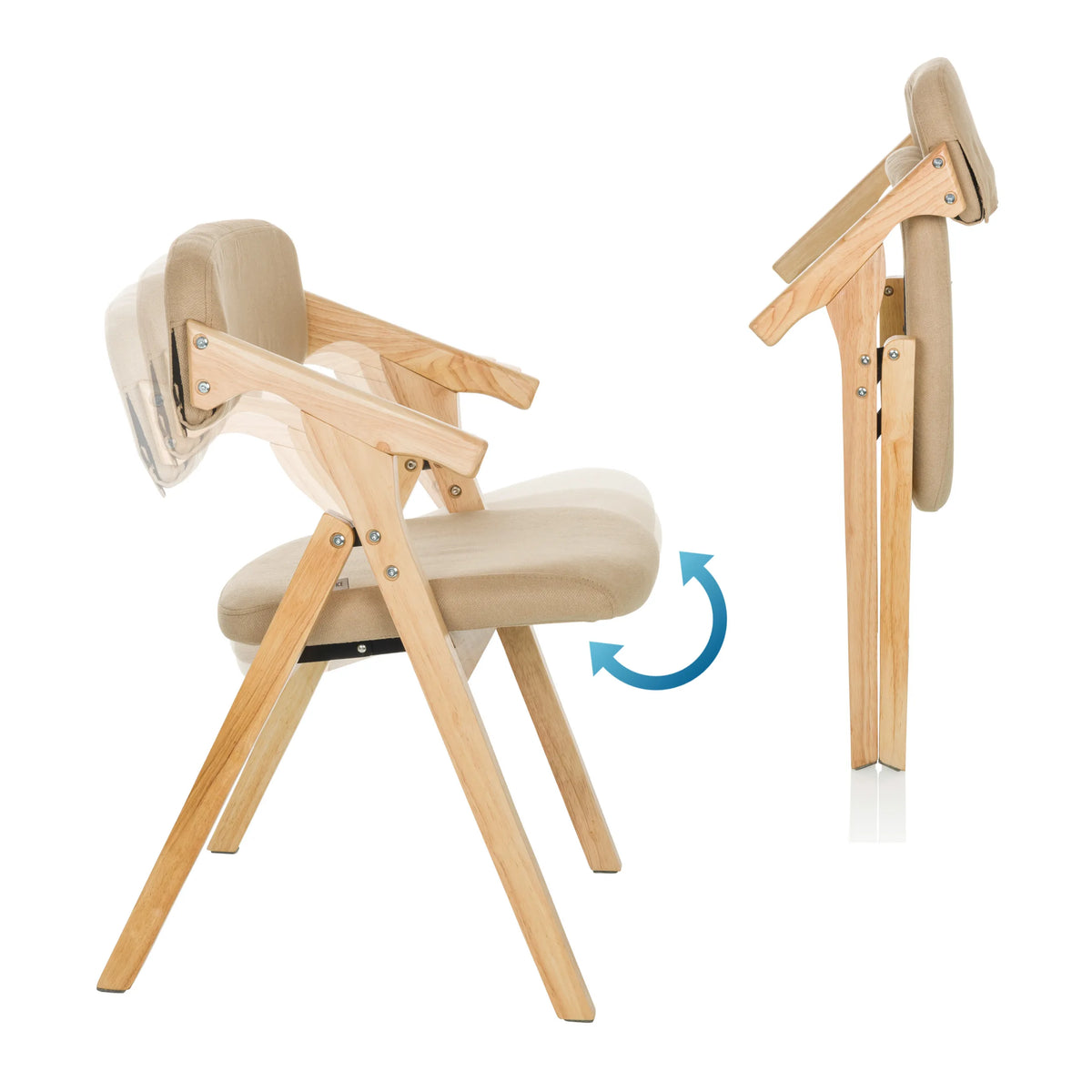 Klapmechanisme van de SCANDIO klapstoel in beige met houten frame van hjh OFFICE