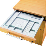Open lade met grijze organizer-inzet van de SIGNA AC20 rolcontainer in essen eiken van hjh OFFICE PRO