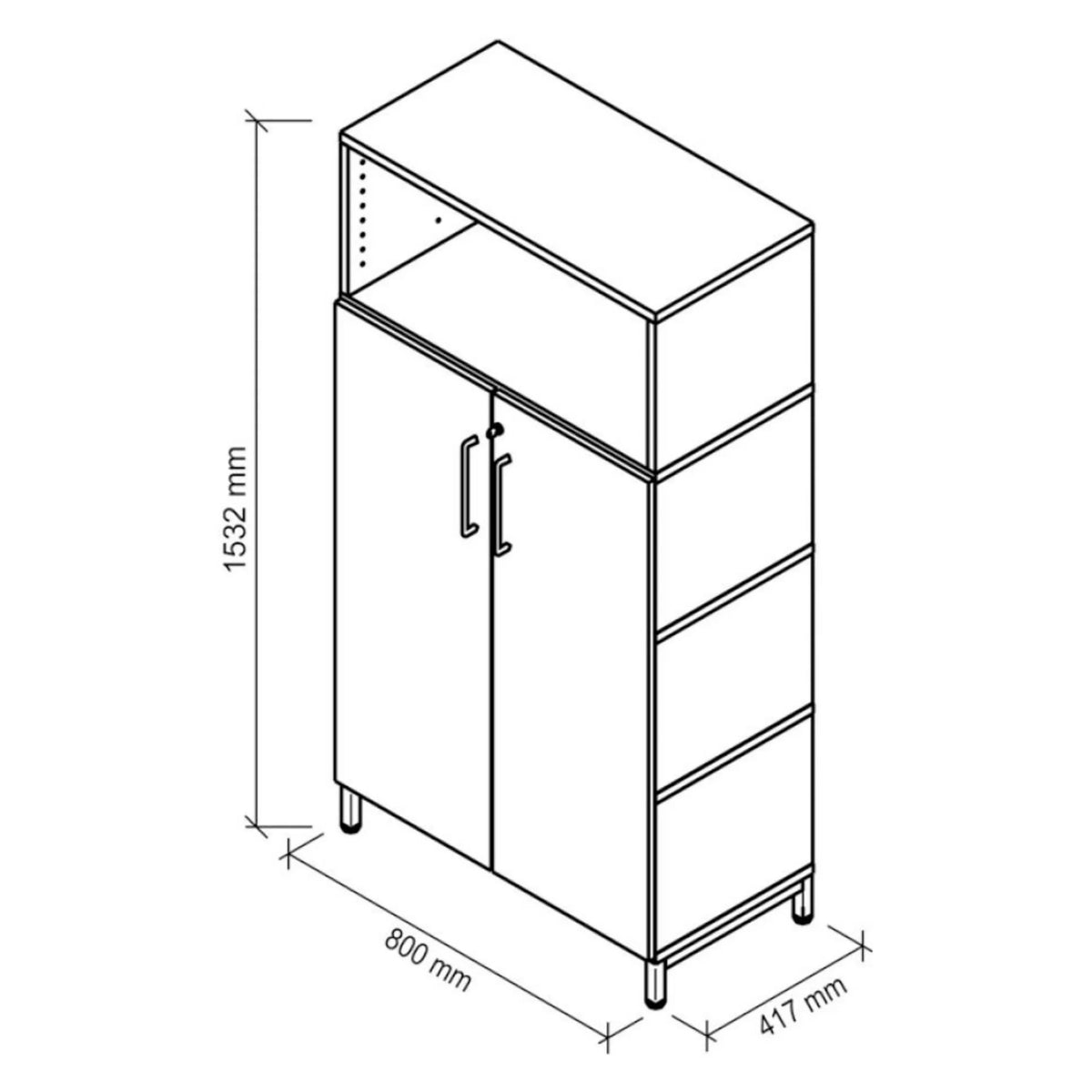 Technische tekening van de archiefkast FlexWall met 1532 × 800 mm van hjh OFFICE PRO