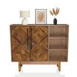 Commode SANTJAGO WOOD L in donkere houtoptiek met twee deuren, zwarte grepen en open plank van hjh LIVING