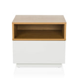 Witte bijzettafel MELMO met een plank in eikenlook van hjh LIVING – 360-gradenweergave (vooraanzicht 0°)