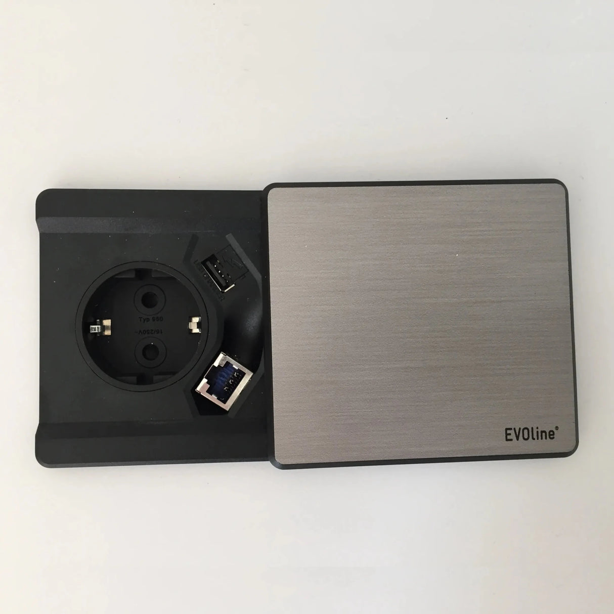 Accessoires ELDO800 als stekkerdoos met roestvrijstalen afdekking, USB- en RJ45-aansluiting van hjh OFFICE PRO
