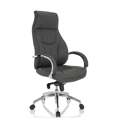 Grijze Professionele directiestoel ELEGANCE I met glanzende chromen armleuningen en stervormig onderstel van hjh OFFICE