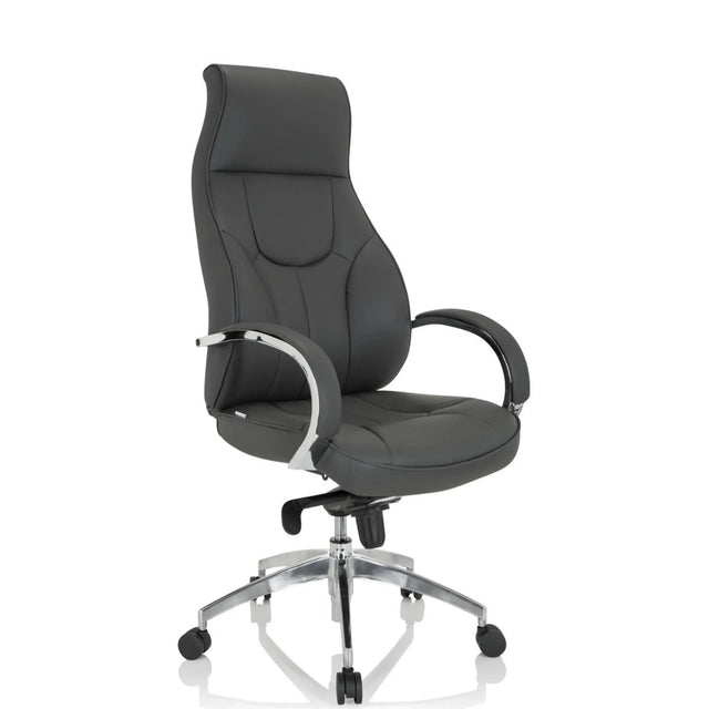 Grijze Professionele directiestoel ELEGANCE I met glanzende chromen armleuningen en stervormig onderstel van hjh OFFICE