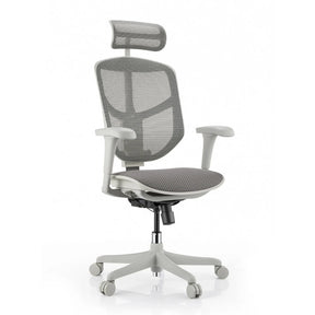 Kantoorstoel Enjoy Eco FG in grijs met mesh-bekleding, hoofdsteun en armleuningen van hjh OFFICE