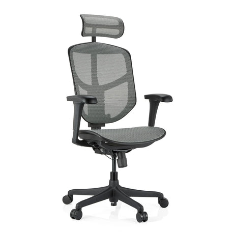 Professionele bureaustoel Enjoy Eco MB in grijs met netbespanning, hoofdsteun en zwarte armleuningen van hjh OFFICE