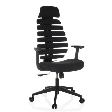 Zwarte Professionele bureaustoel ERGO LINE ECO met stoffen bekleding, gesegmenteerde rugleuning en armleuningen van hjh OFFICE