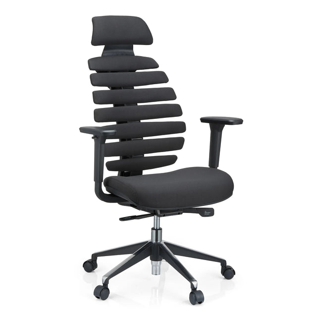 Zwarte Professionele bureaustoel ERGO LINE II PRO met stoffen bekleding en gesegmenteerde rugleuning van hjh OFFICE