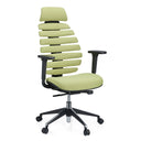 Professionele bureaustoel ERGO LINE II PRO met groene stoffen bekleding, gesegmenteerde rugleuning en hoofdsteun van hjh OFFICE