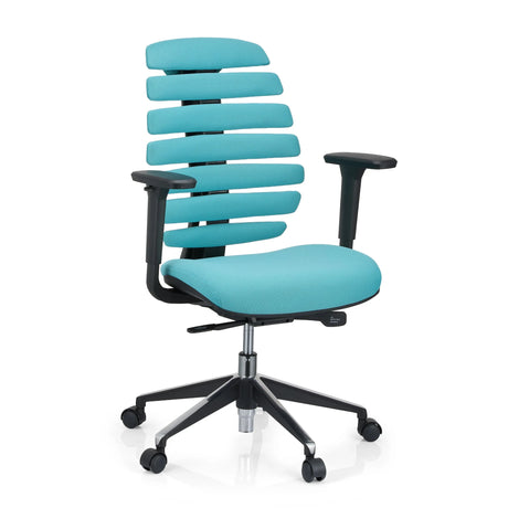 Professionele bureaustoel ERGO LINE II in turquoise met gesegmenteerde rugleuning en zwarte armleuningen van hjh OFFICE