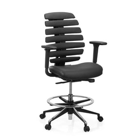 Schwarzer Counterstuhl ERGO LINE II WORK mit Lederbezug, Fußring und Rollen von hjh OFFICE