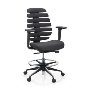 Zwarte Baliestoel ERGO LINE II WORK met stoffen bekleding, voetring en zwenkwielen van hjh OFFICE