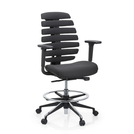 Zwarte Baliestoel ERGO LINE II WORK met stoffen bekleding, voetring en zwenkwielen van hjh OFFICE