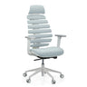 Professionele bureaustoel ERGO LINE W met grijze stoffen bekleding, gesegmenteerde rugleuning en wit frame van hjh OFFICE