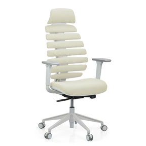 Professionele bureaustoel ERGO LINE W in Salted Caramel met beige stoffen bekleding en wit frame van hjh OFFICE