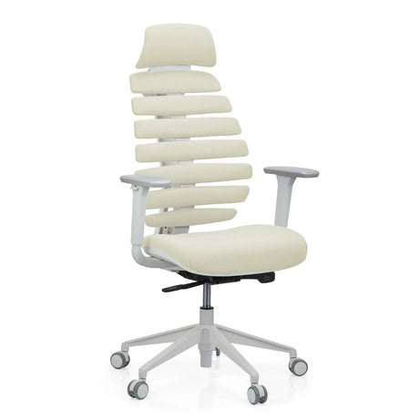 Professionele bureaustoel ERGO LINE W in Salted Caramel met beige stoffen bekleding en wit frame van hjh OFFICE