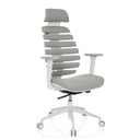 Professionele bureaustoel ERGO LINE W met grijze stoffen bekleding, gesegmenteerde rugleuning en wit frame van hjh OFFICE