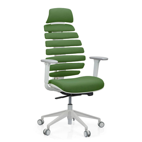 Professionele bureaustoel ERGO LINE W met groene stoffen bekleding en wit onderstel van hjh OFFICE