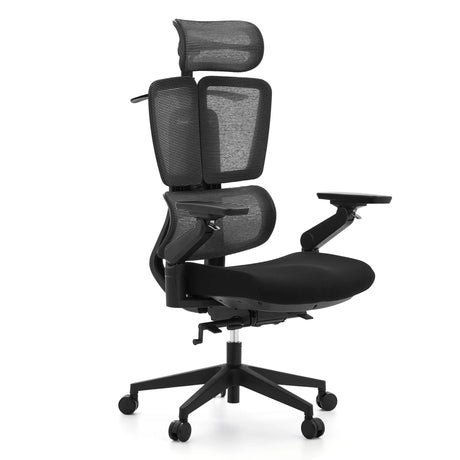 Professionele bureaustoel Ergo U2 Flex3 in zwart met netbespanning, hoofdsteun en verstelbare armleuningen van hjh OFFICE