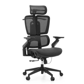 Professionele bureaustoel Ergo U2 Pro3 met zwart nylon netbezug, hoofdsteun en verstelbare armleuningen van hjh OFFICE
