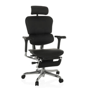 Luxe directiestoel ERGOHUMAN PLUS LEGPRO GEN2 van zwart leder met hoofdsteun en voetsteun van hjh OFFICE