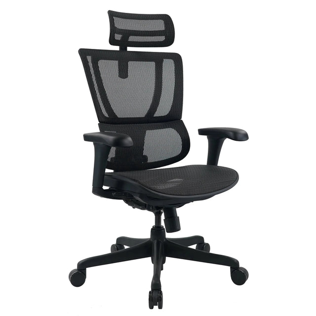Luxe directiestoel ERGOHUMAN SLIM ECO M GEN2 met zwarte netbekleding en verstelbare hoofdsteun van hjh OFFICE